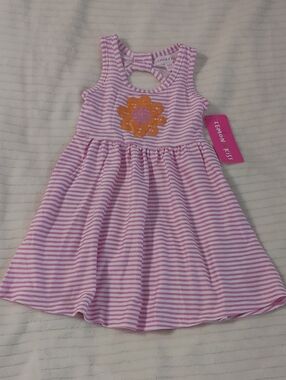Lemon Kiss Pink Striped Tank Dress with Orange Flower Accent NWT